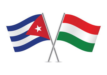 Hungarian and Cuban flags. Vector illustration.