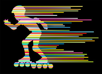 Roller skating silhouettes vector background winner concept - obrazy, fototapety, plakaty