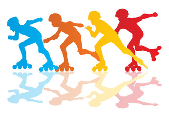 Roller skating silhouettes vector background concept - obrazy, fototapety, plakaty