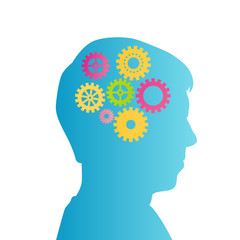 Man head silhouette and gears vector background idea concept