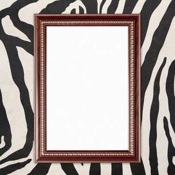 blank wood frame on zebra texture