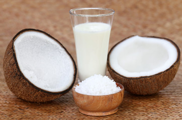 Fresh Coconut with milk in a glass