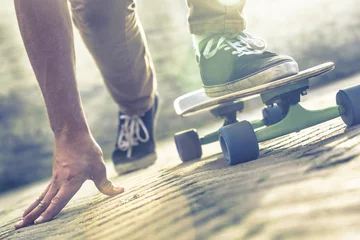 Afwasbaar fotobehang skateboarder riding skateboard © corepics