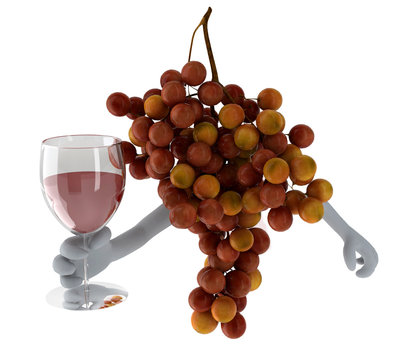 grapes with arms and glass of wine on hand