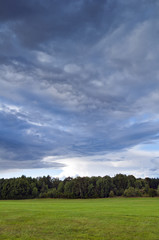 Landscape with grey clouds and green grass