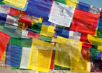 Prayer flags with stupas