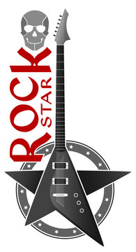 Vector illustration. Emblem of the rock guitar