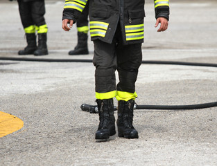 protective boots of a firefighter after switching off the fire