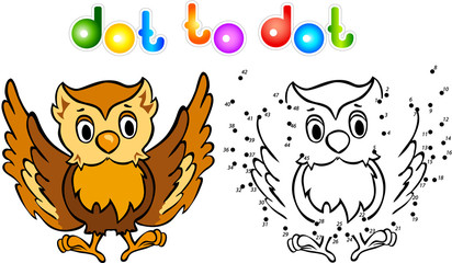 Funny cartoon owl dot to dot