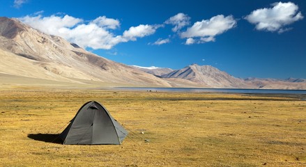 Tent in Himalayan mountains - near Tso Moriri lake