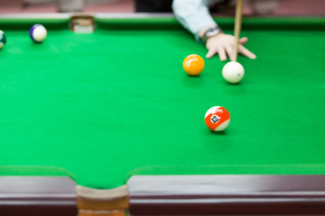 snooker balls on green snooker table, sport game background