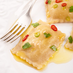 Ravioli with spicy butternut pumpkin filling