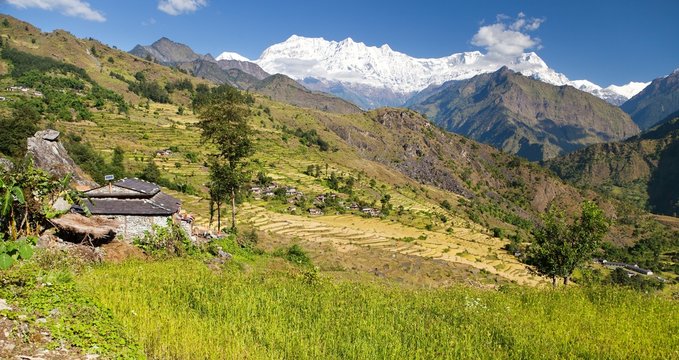 Beautiful village in western Nepal with Dhaulagiri Himal