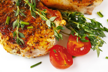 Fresh roasted pork meat steaks