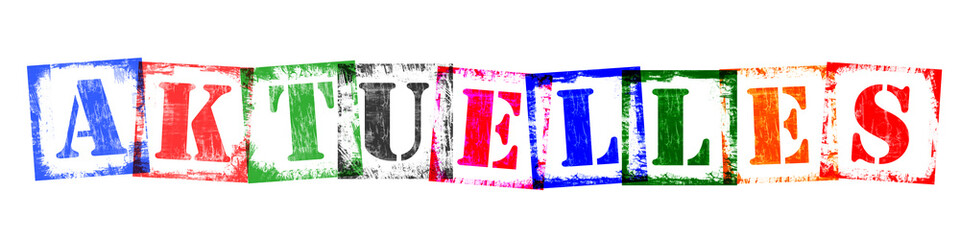 Wort Aktuelles aus Buchstaben Stempeln, Retro Grunge Design