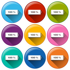 Round icons with fully charged batteries