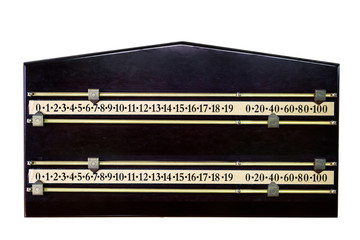 A wood and brass snooker score board