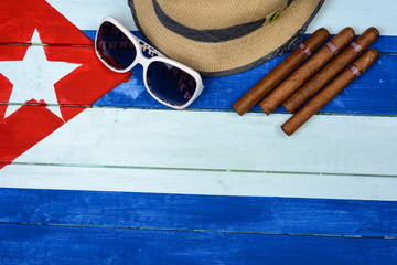 Cigars straw Panama hat and sun glasses