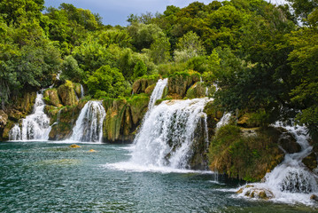 Fototapeta na wymiar Picturesque plitvice lakes Croatian waterfalls