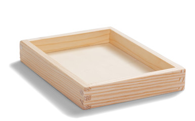 Wooden box on white background