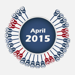Fototapeta premium Vector calendar 2015 April template