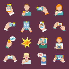 Selfie icons flat