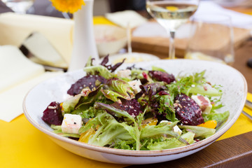 Vegetarian salad with beetroot in the restaurant