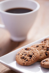 Chocolate chip cookies with coffee