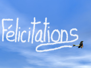 French congratulations message from biplan smoke - 3D render © Elenarts
