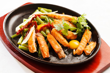 fried salmon with vegetables