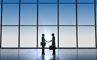 Fototapeta na wymiar Two Business shake hand silhouettes