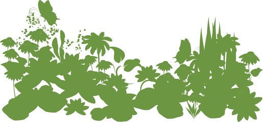 Obraz premium Silhouette of the flower beds with butterflies