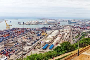 Obraz premium Panorama on Seaport from Montjuic castle.Barcelona.Catalonia.Sp