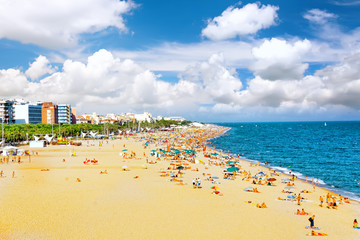 Obraz premium Seafront, beach,coast in Spain. Suburb of Barcelona, Catalonia