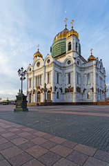 Christ the Savior Cathedral in Moscow with blue sky and moon
