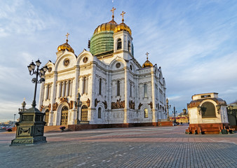 Christ the Savior Cathedral in Moscow with blue sky and moon hor