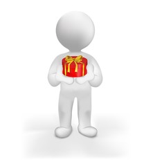 Humorous man giving a gift