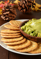 Holiday crackers and guacamole