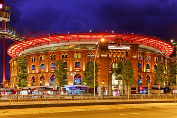 Fototapeta na wymiar Old Arena building in Barcelona, Catalonia, Spain. Night view.