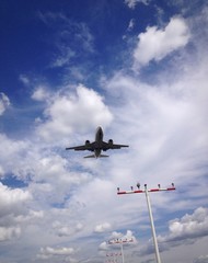 approaching airplane at frankfurt airport