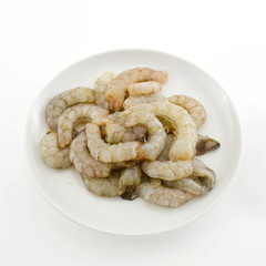 Fresh peeled uncooked shrimp harvest isolate white background