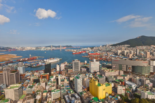View of Busan city and port, South Korea