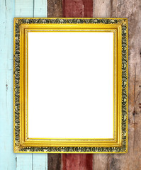 blank golden frame on wood wall