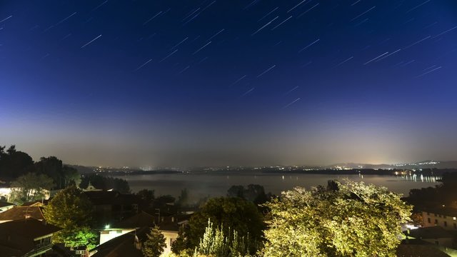 Varese lake, star trails in a summer night