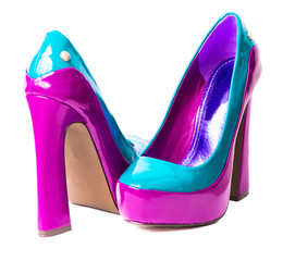 Pair of high heel shoes on white