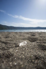 white feather on beach at lake
