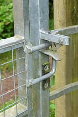 Metal country gate latch, on a public footpath