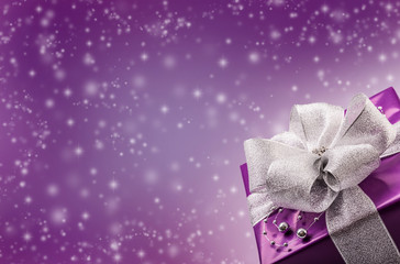 Christmas or Valentine's purple gift with silver ribbon 