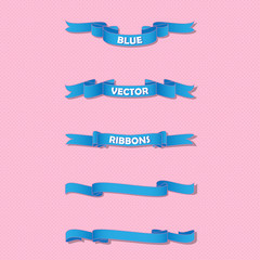 Set of blue wavy banners on gentle background