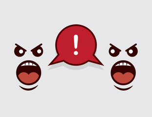 Arguing faces with exclamation speech bubble